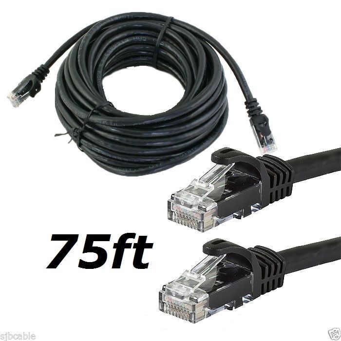 Cat6 Cat6 75ft Feet Black Rj45 Ethernet Lan Network Cable Patch Cord For Router