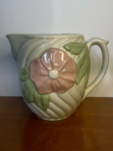Vintage American Bisque Pottery Company Apco Pink Flower Pitcher 1942-1965 Exc