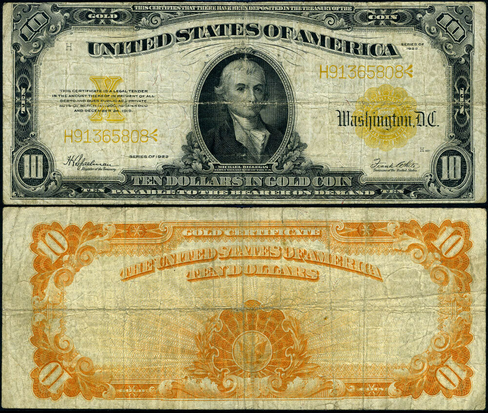 Fr. 1173 $10 1922 Gold Certificate Fine